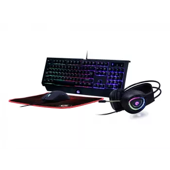 Teclado gaming GEMBIRD GGS-UMGL4-01, tamanho completo, USB, QWERTY, 104 teclas, inglês dos EUA, com rato, preto