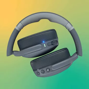 Auscultadores Skullcandy Crusher Evo — com fios e Bluetooth, cinzento, 40 h de bateria, USB-C, AUX, dobráveis