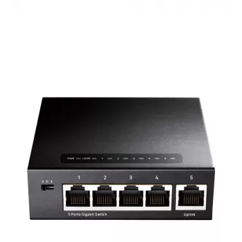 Switch de Rede Cudy GS105 — 5 Portas Gigabit Ethernet (10/100/1000), Preto, Fonte de Alimentação 5 V DC Incluída