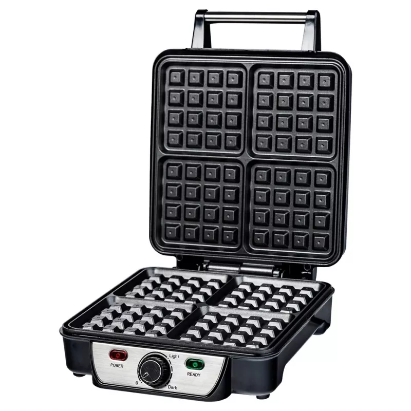 Máquina de waffles Ravanson GR-7030 — 4 waffles, 1100 W, placas antiaderentes, termostato regulável, pega que não aquece
