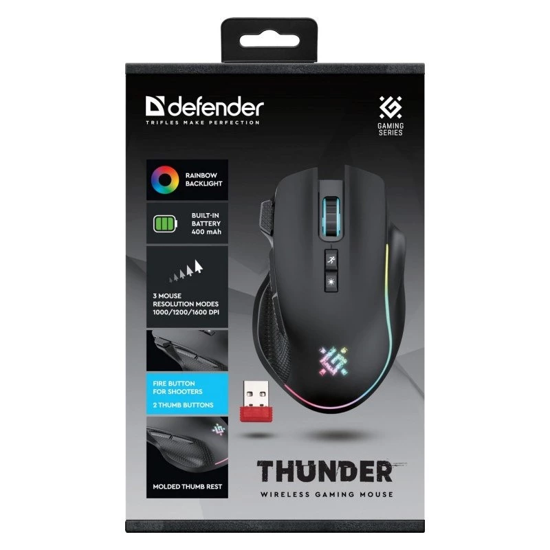 Rato DEFENDER GM-213 THUNDER RF 1600dpi 8P preto