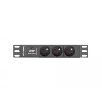 Régua de tomadas LANBERG PDU-03E-0200-BK — 1HE, 3x tomadas Type-E, 220–250 V, 16 A, cabo de 2 m, preto