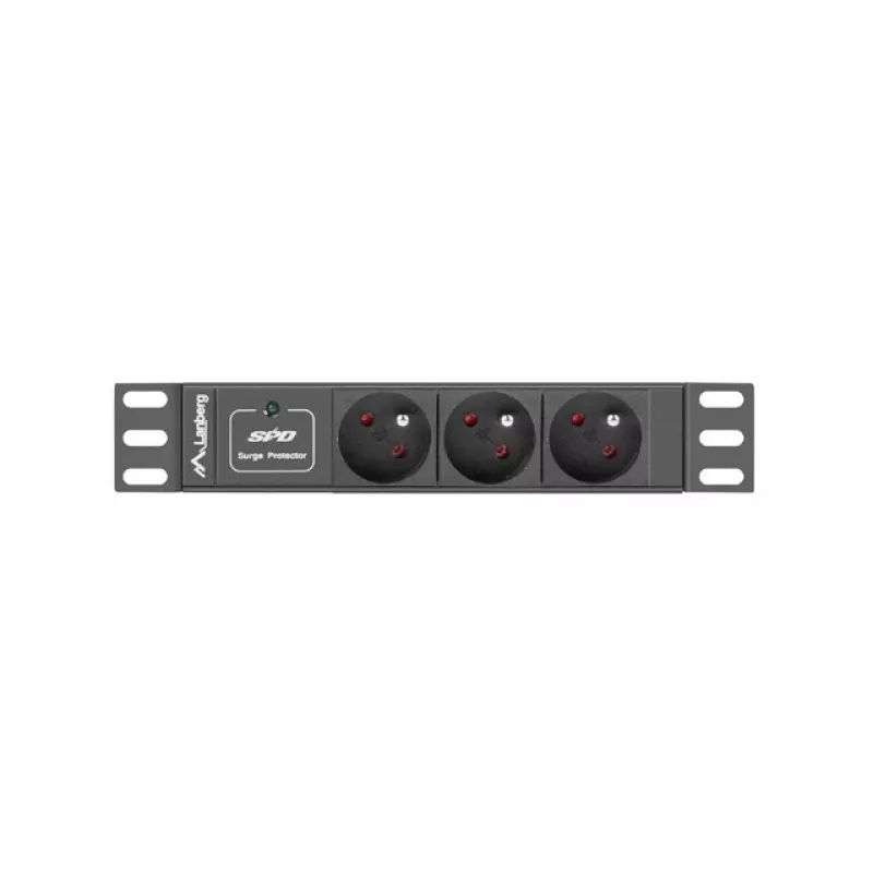 Régua de tomadas LANBERG PDU-03E-0200-BK — 1HE, 3x tomadas Type-E, 220–250 V, 16 A, cabo de 2 m, preto