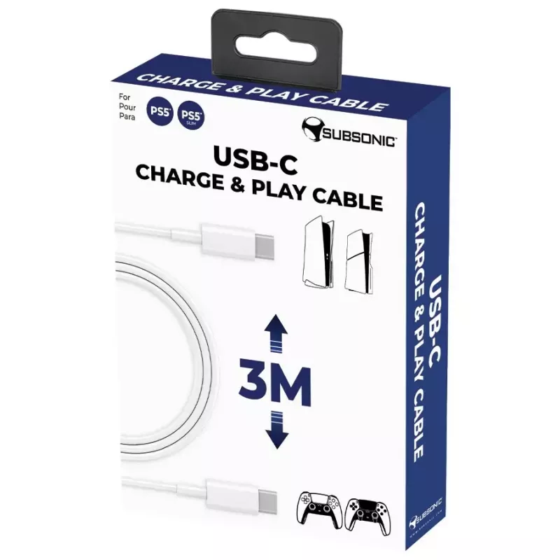 Cabo de carregamento e jogo USB-C SUBSONIC SA5634 para PS5 – carregamento com fios e ligação de dados