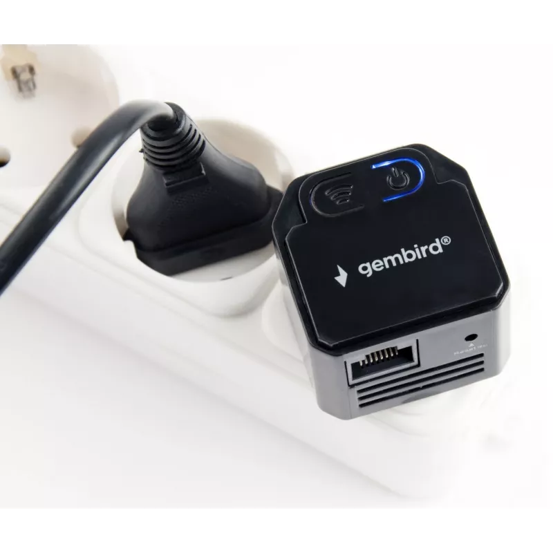 Repetidor de rede GEMBIRD WNP-RP300-03-BK, 300 Mbps, 2,4 GHz, 802.11g, 1x RJ-45, antena interna 3 dBi, AC 100–240V