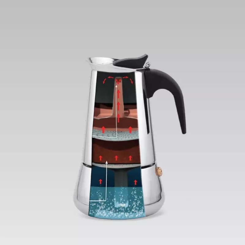 Cafeteira moka Maestro MR-1660 0,2 L cafeteira de espresso em aço inoxidável, 4 chávenas, pega preta