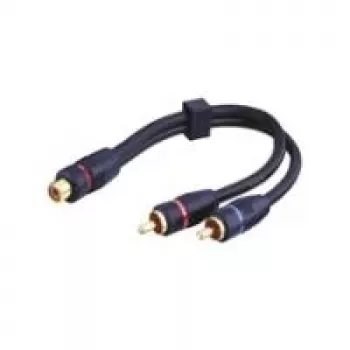 Cabo adaptador RCA Goobay, preto, 0,2 m - conector fêmea RCA > 2x ficha RCA macho (áudio esquerdo/direito) (50375)