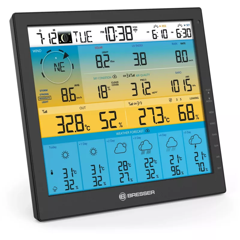 Bresser 7003220 Weather Center 7-in-1 Solar 6-Day 4cast Pro SF estação meteorológica digital, LCD, preta