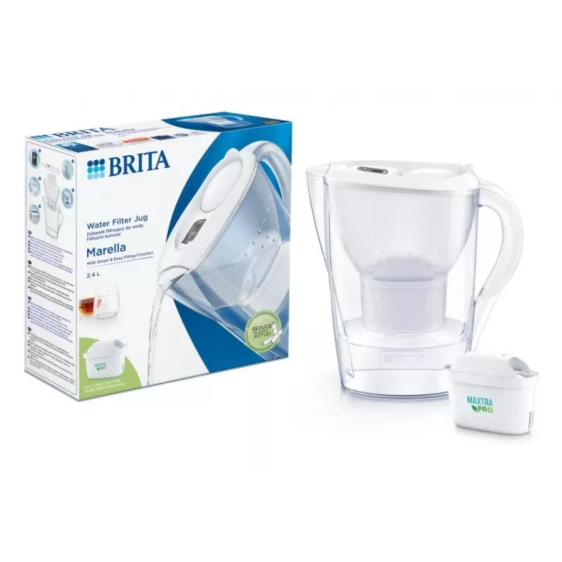 Jarra filtrante de água BRITA Marella com cartucho Maxtra Pro, depósito de água de 2,4 L, branca, pega ergonómica