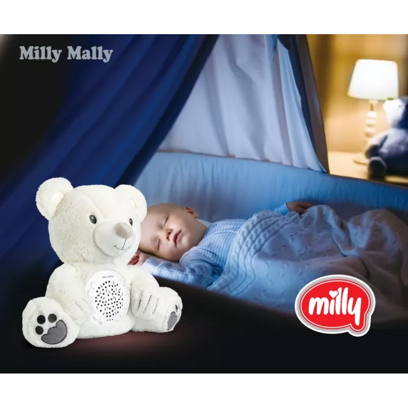 Brinquedo projetor de peluche Milly Mally urso 5656 com luz suave para o quarto das crianças