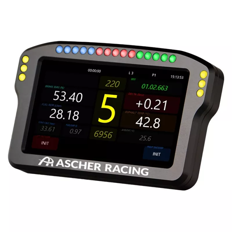 Painel de dashboard para volante Ascher Racing 5 polegadas Modelo 76080029 para ecrãs de sim-racing
