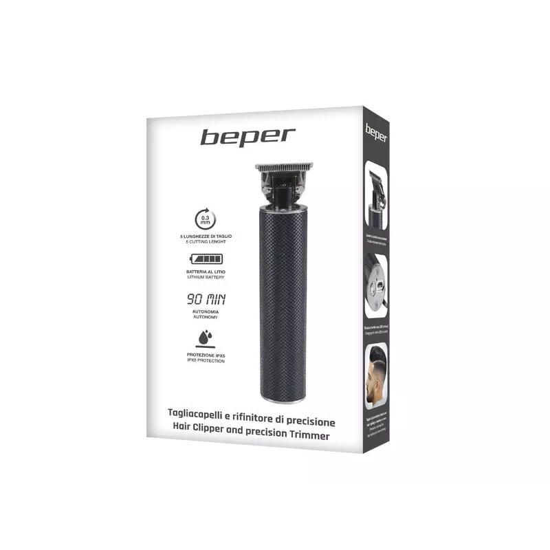 Beper P304CAP001 máquina de cortar cabelo e barba recarregável, IPX5, 600 mAh, 4 pentes 1,5-9 mm