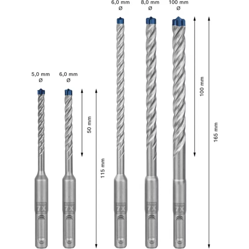 Bosch Expert SDS-plus-7X conjunto de brocas para martelo, 5 peças, 5/6/8/10 mm