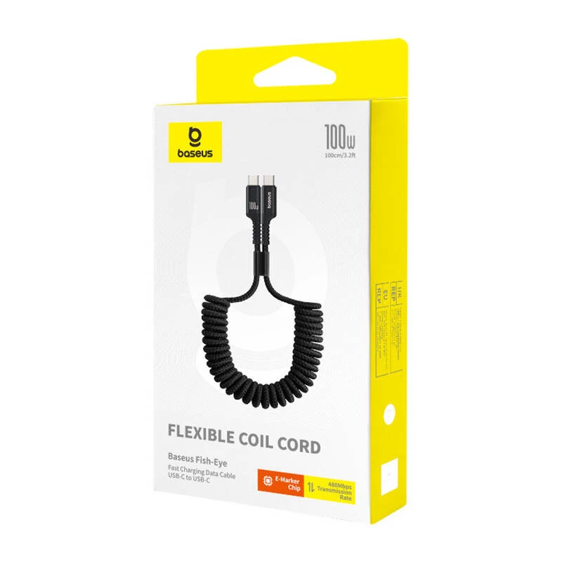 Cabo de carregamento rápido USB-C para USB-C Baseus Fish-Eye 1 m 100 W preto