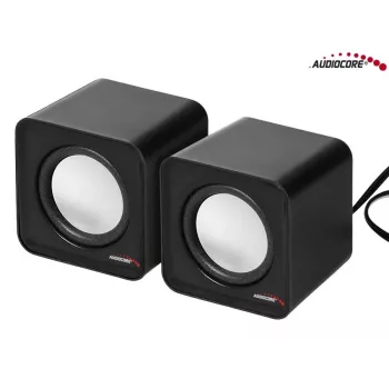 Altifalantes para PC 2 vias Audiocore AC870 B — 3 W RMS, alimentação USB com fios, entrada de 3,5 mm, 2.0 canais