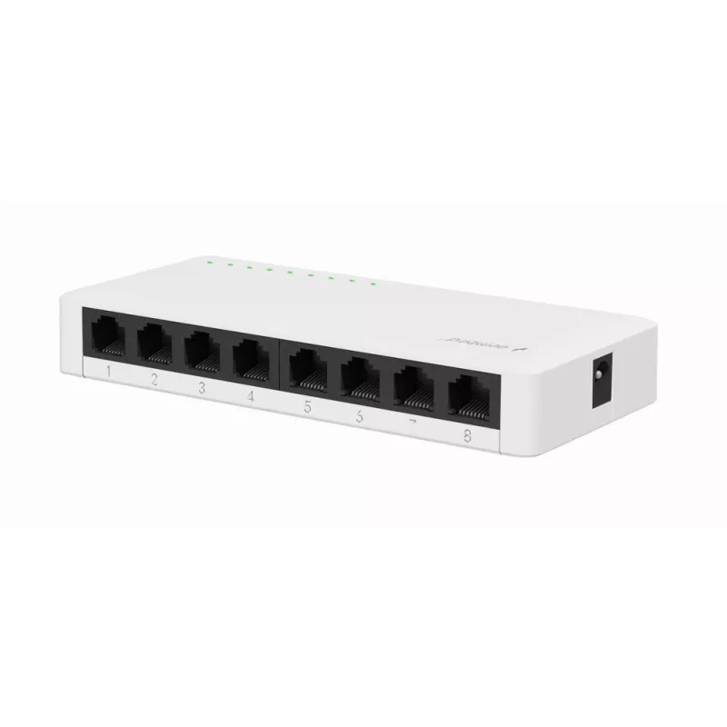 Switch não gerido GEMBIRD NSW-G8-01 – 8× Gigabit Ethernet (10/100/1000), branco, DC 5V