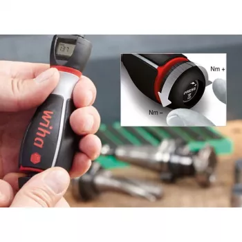 Chave de fendas dinamométrica multibit manual Wiha 36888 — Largura 40 mm, comprimento 134 mm, peso 373 g