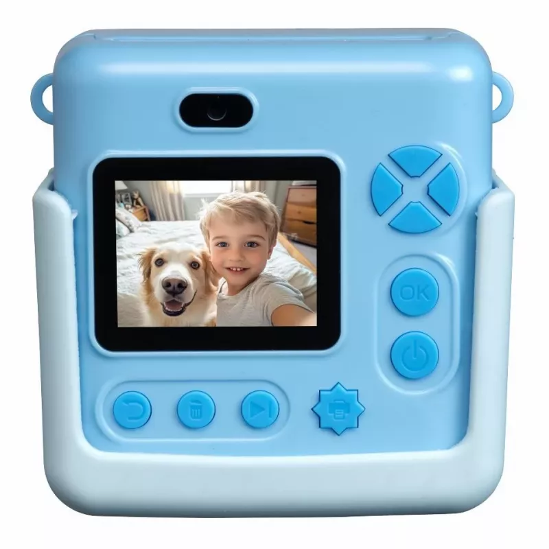 Denver KPC-1363BU Câmara de impressão instantânea para crianças Dino com impressora térmica, 20 MP, azul