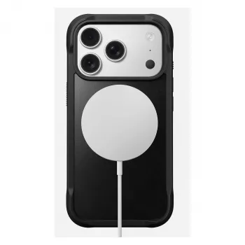 Capa para telemóvel Nomad Rugged Leather Case para Apple iPhone 17 Pro, pele/TPU/PC/alumínio, compatível com ecrãs de 16 cm (6,3 polegadas), preta
