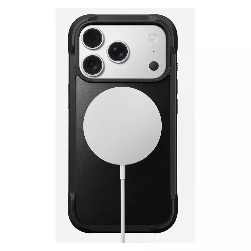 Capa para telemóvel Nomad Rugged Leather Case para Apple iPhone 17 Pro, pele/TPU/PC/alumínio, compatível com ecrãs de 16 cm (6,3 polegadas), preta