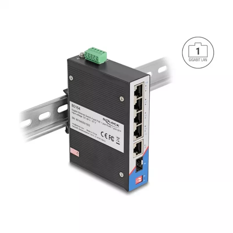 Switch de rede DELOCK 80164 4 portas Gigabit PoE com 1 porta uplink RJ45