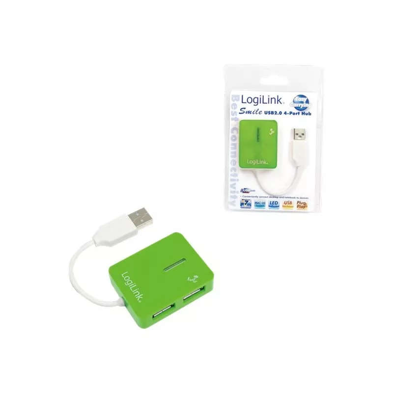 Hub USB LOGILINK UA0138 — hub USB 2.0 de 4 portas, verde, até 480 Mbit/s