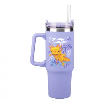 Copo isotérmico Paladone Minecraft roxo com palhinha, 900 ml