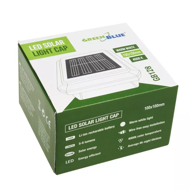 GB128 Lâmpada solar LED para postes de vedação e jardim, Preto - Verde Azul
