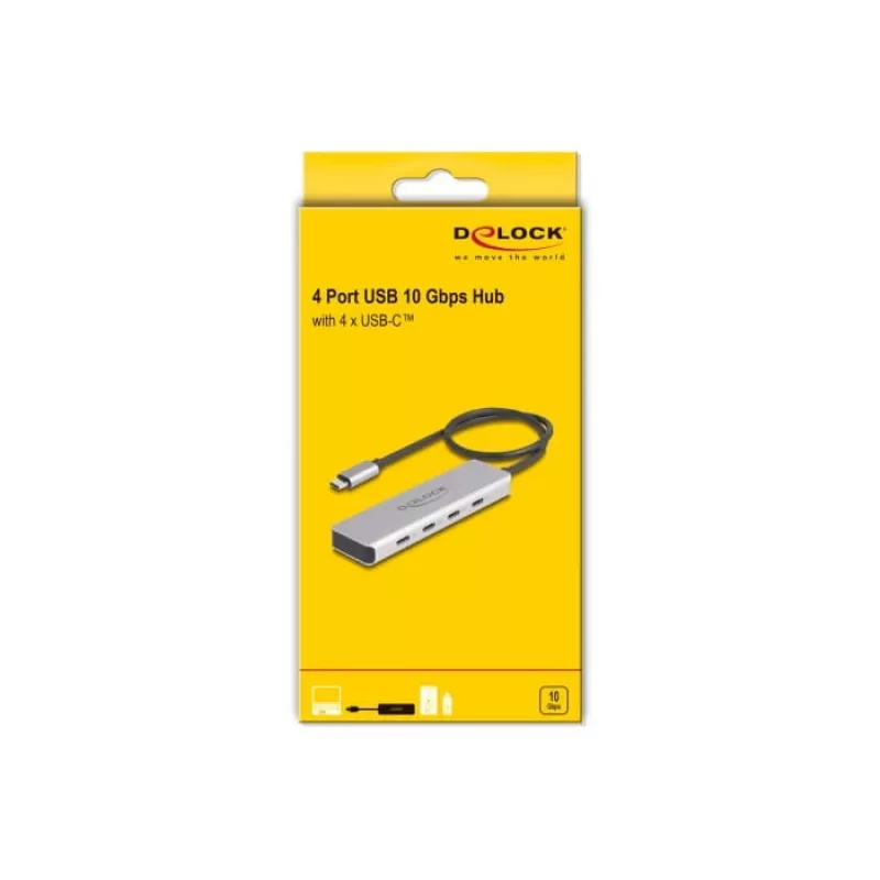 Hub DeLOCK USB Type-C 10 Gbps 4 portas Alumínio Cinzento