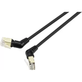 Renkforce RF-6071556 Cabo de rede RJ45, cabo patch CAT 8.2 S/FTP 2,00 m preto contactos rotativos 360°, saída de cabo angular 1 unid. (RF-6071556)