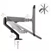 Suporte para monitor Maclean MC-860N, com mola a gás, 13-27, 8 kg, Preto