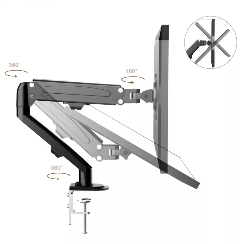 Suporte para monitor Maclean MC-860N, com mola a gás, 13-27, 8 kg, Preto