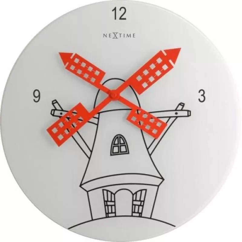 Relógio de parede NeXtime 8807 Windmil, Ø30 cm, branco/preto/vermelho