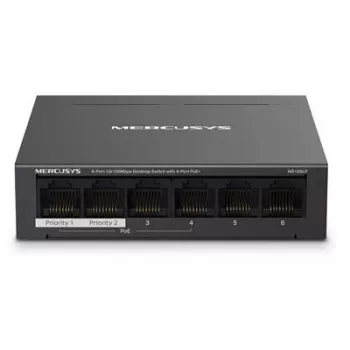 Switch de secretária Mercusys 6 portas 10/100Mbps com 4 portas PoE+