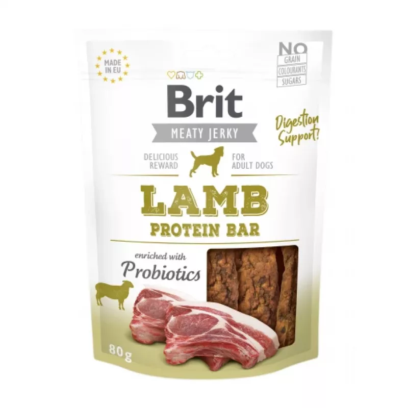 Brit Jerky Lamb Protein Bar snack para cães 200 g – mastigável, 30 % de proteína, 26 % de gordura, sem glúten nem açúcar