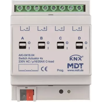 Atuador de comutação MDT AKI-0416.04 4 vias 4TE REG 16/20A 230VAC carga C indústria 200µF (AKI-0416.04)