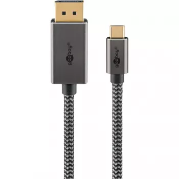 Cabo adaptador USB, ficha USB-C > ficha DisplayPort, 4K 60 Hz (preto/prateado, 2 metros, cabo entrançado)