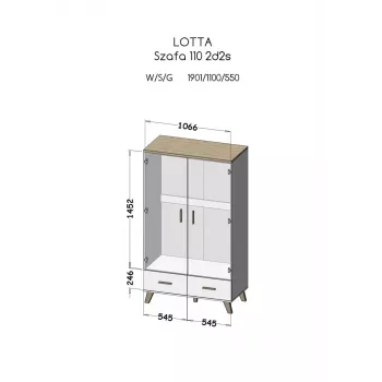 Roupeiro cama meble LOTTA 2D2D, 2 portas, estrutura em carvalho Sonoma com frentes brancas, 1100×550×1900 mm