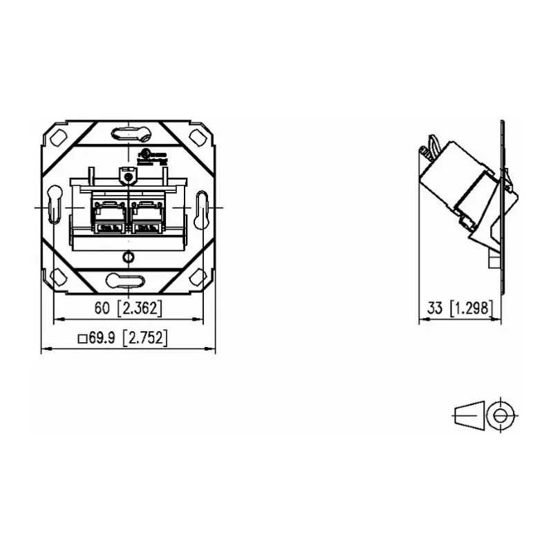 Metz Connect C6Amodul 2-Port 180 UP0 Tomada de dados de encastrar, 130B11D21200-E