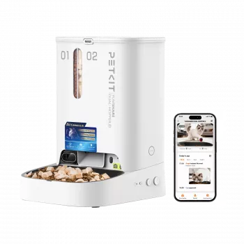 Comedouro automático PETKIT YumShare Dual-hopper 2 com câmara, capacidade de 5 L, ABS e aço inoxidável 304, branco