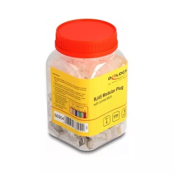 Ficha modular RJ45 DeLOCK Cat.6 com proteção do gatilho curvada e proteção anti-dobra, 50 unid.