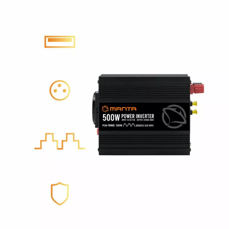 Inversor de potência MANTA MPI500M 500W potência contínua / 1000W potência de pico DC para AC