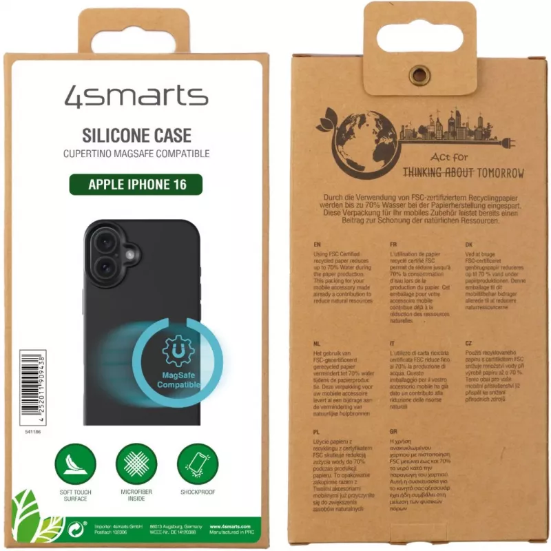 Capa de silicone 4smarts Cupertino para Apple iPhone 16 compatível com MagSafe