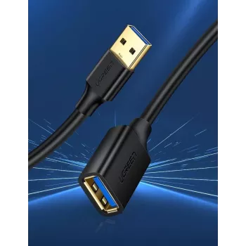 Adaptador de extensão USB 3.0 UGREEN 10368B — USB-A fêmea para USB-A macho, 1 m, preto
