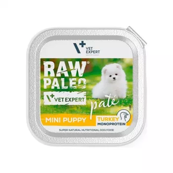 Comida húmida para cães VETEXPERT RAW PALEO Pate Mini Turkey 150 g — fórmula para cachorros de raças pequenas, sem cereais e sem soja