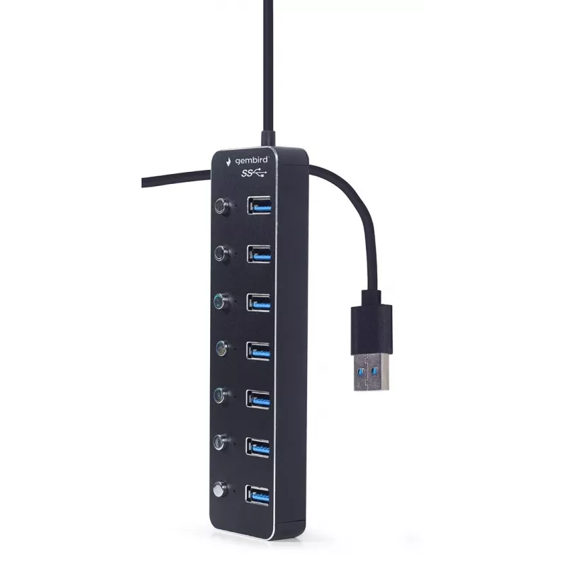 Hub USB Gembird UHB-U3P7P-01, 7 portas USB 3.2 Gen 1 (Type-A), cabo de 0,24 m, preto