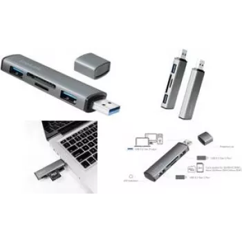 LogiLink UA0394 hub USB 3.2 Gen 2 com caixa de alumínio, com leitor de cartões SD integrado, com estado