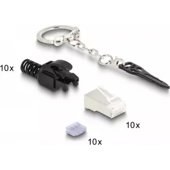 Conector modular RJ45 DeLOCK Cat.6A com bloqueio 10 unid. conjunto ficha preto metálico