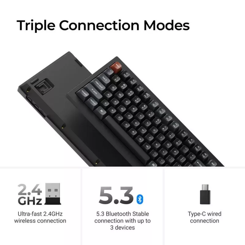 Teclado mecânico Keychron V1 Ultra 8K — 75 % QWERTY, Bluetooth, com fios, RGB, preto