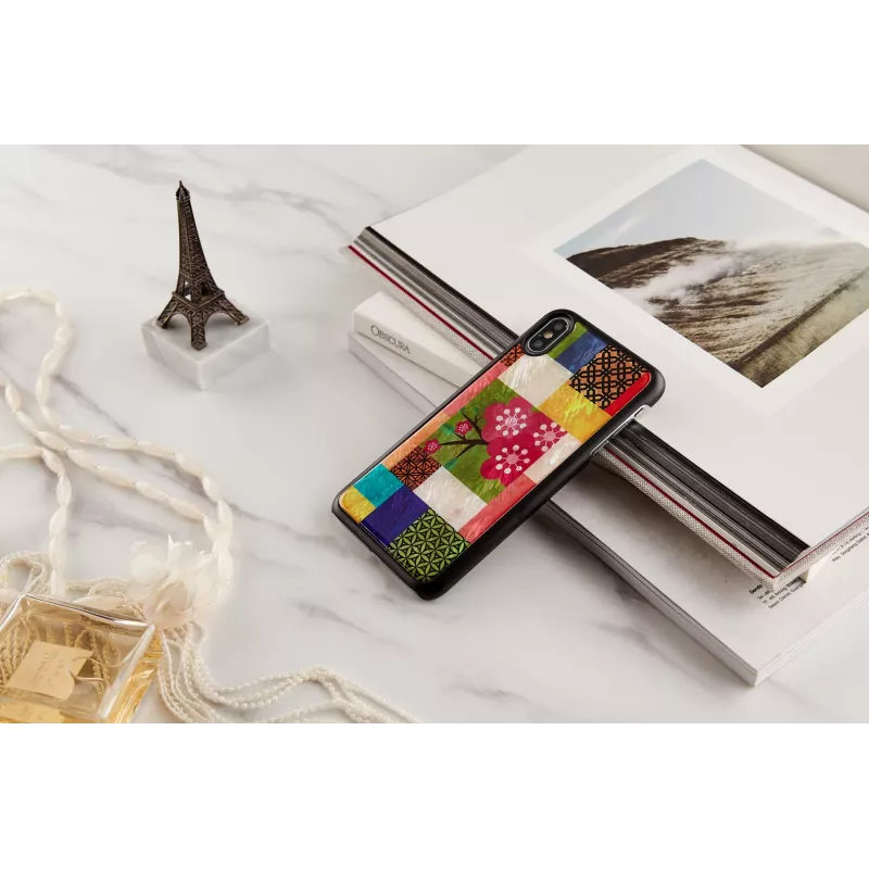 Capa de proteção para smartphone iKins para iPhone XS Max – padrão de flores de cerejeira, preta
